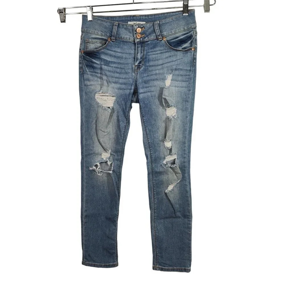 Refuge Ripped Skinny Jeans Denim Women Size 8 Blue Light Wash Distressed